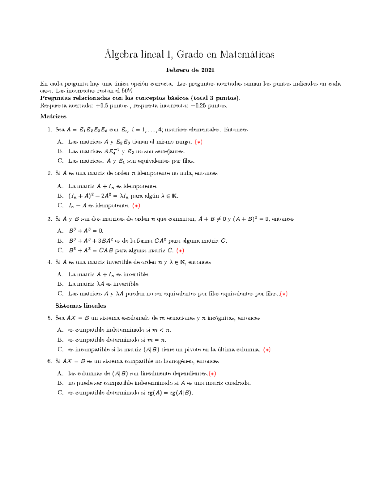 Febrero 2021 Semana 1 - Preparación Examen Algebra Lineal I. - R ♥ R ♦ ...