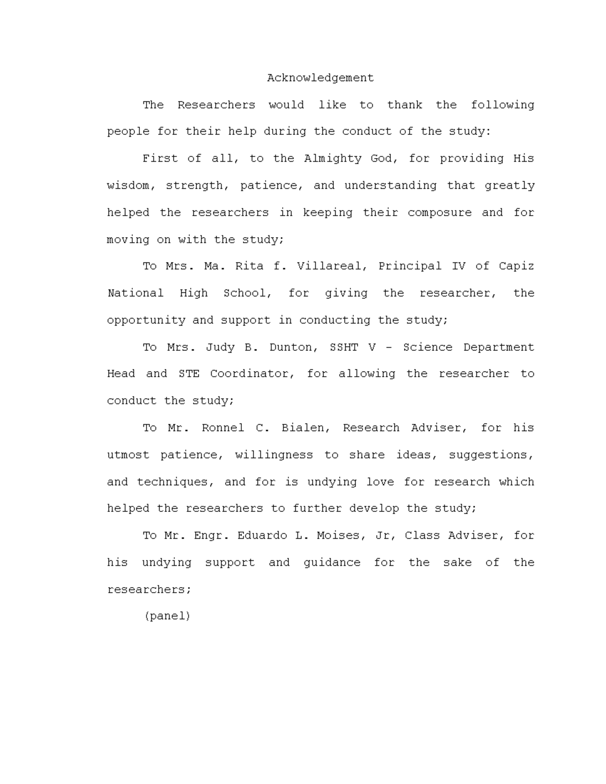 Acknowledgement - 34ewed - Acknowledgement The Researchers would like ...