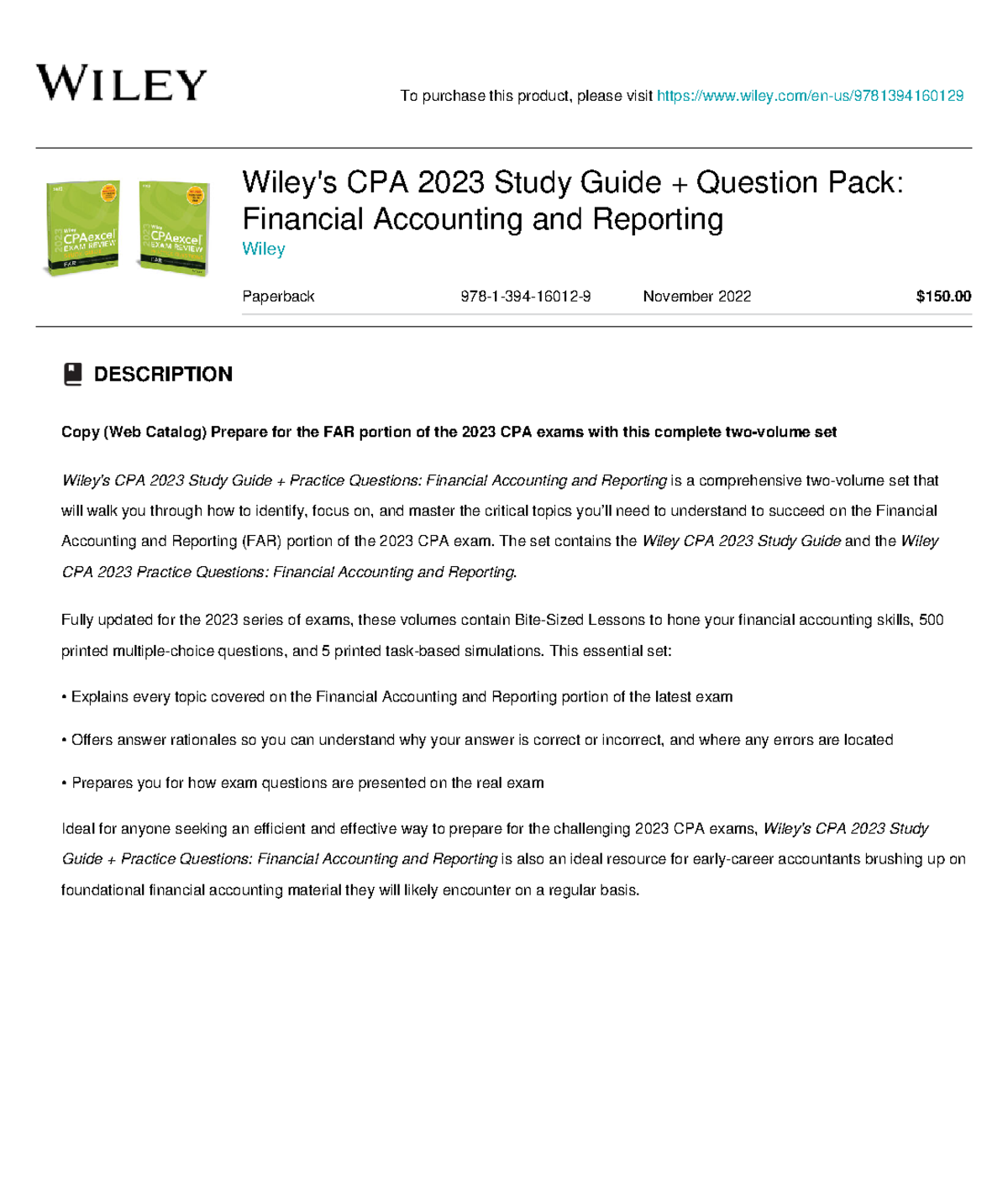 Wiley Wiley's CPA 2023 Study Guide + Question Pack - To Purchase This ...