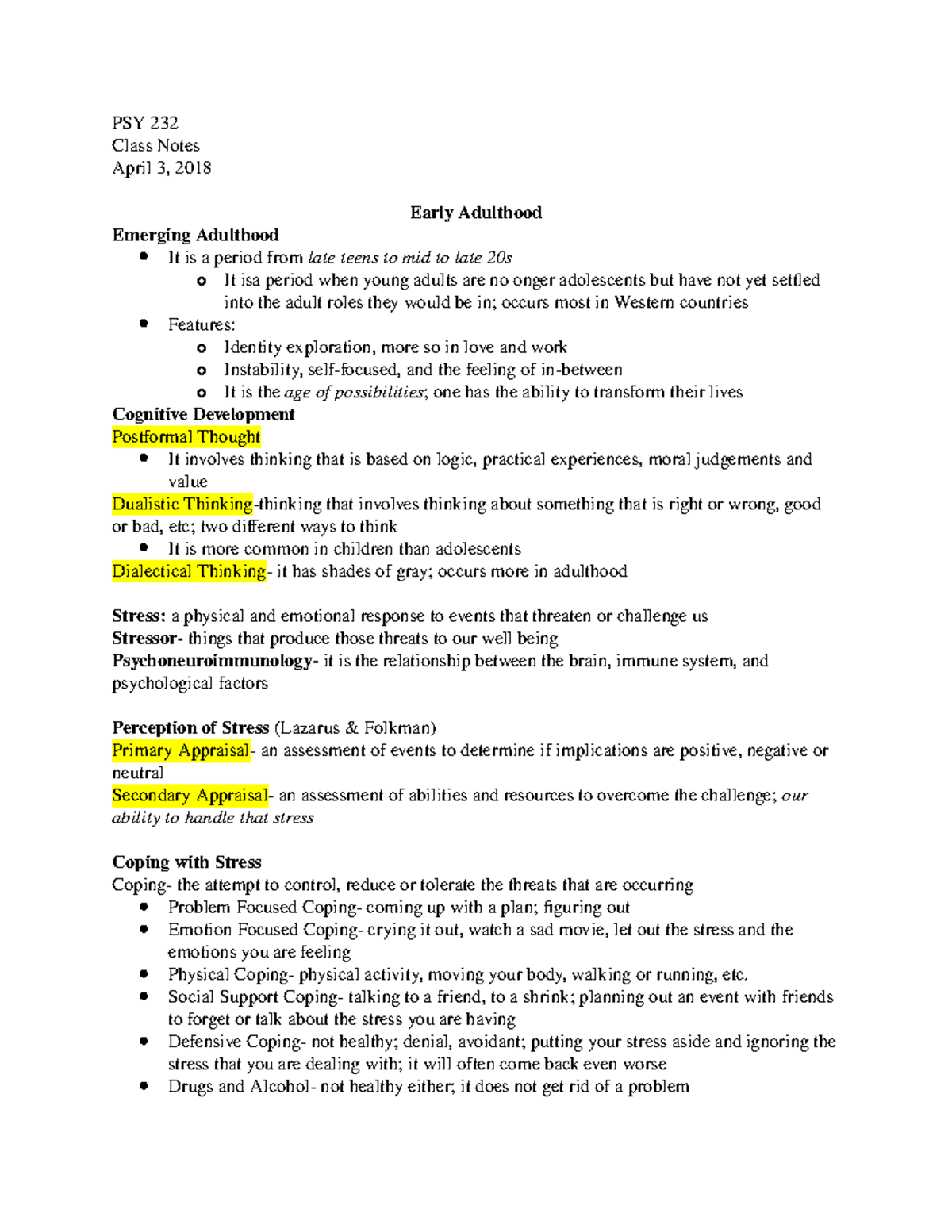 PSY232 0003 April 3 - Professor Susan Rattan; Semesterly Note Taker ...