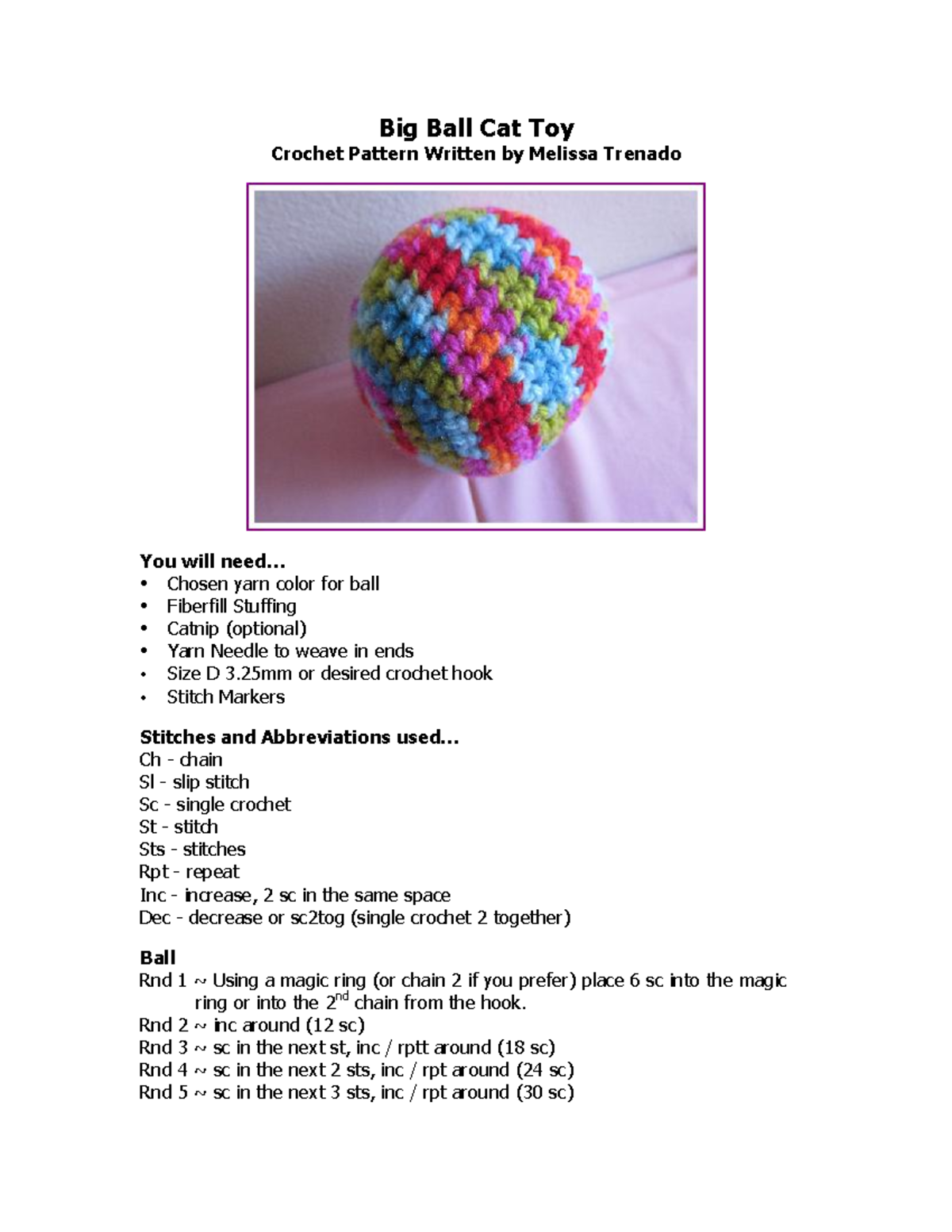 Cat toy big ball pattern Big Ball Cat Toy Crochet Pattern Written