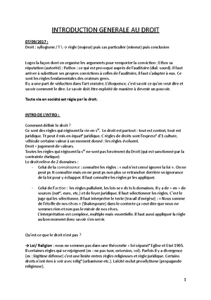 Partie 1 chapitre 1 - Introduction générale au droit Pt 1 chap 1 PARTIE ...