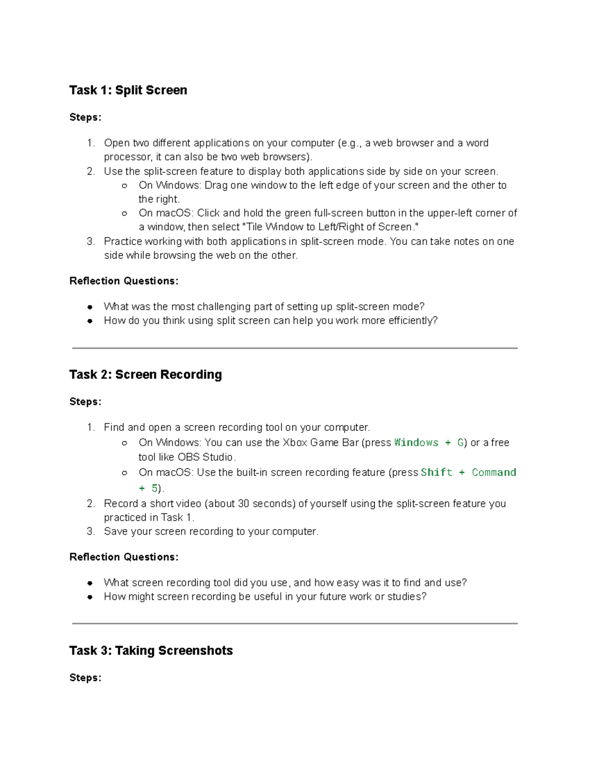Task 1 Split Screen - notes - Task 1: Split Screen Steps: 1. Open two ...