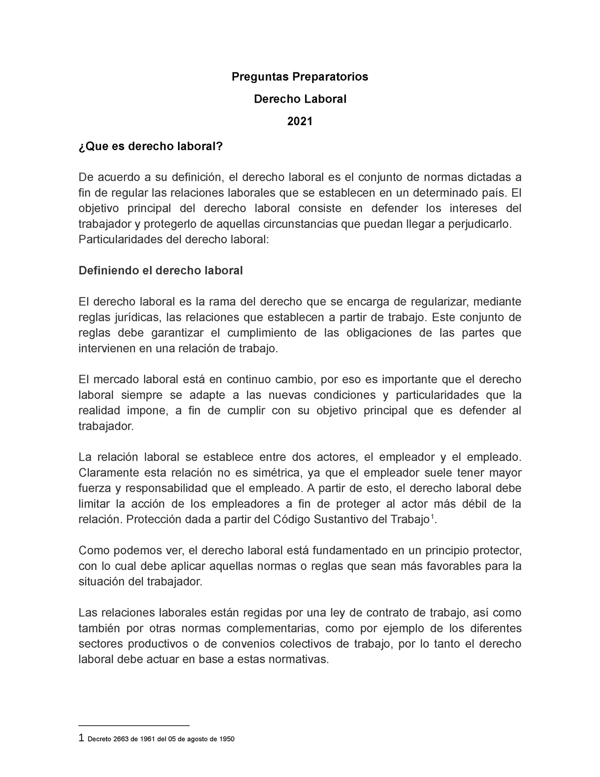 PREPARATORIO LABORAL - Preguntas Preparatorios Derecho Laboral 2021 ...