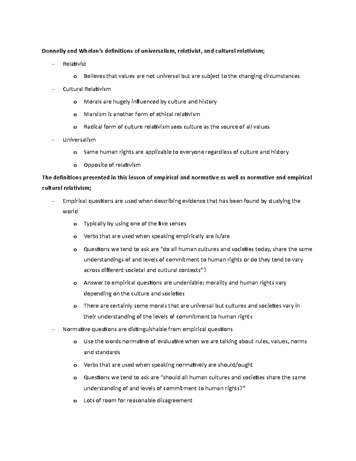 Unit 3 notes - Donnelly and Whelan's definitions of universalism ...