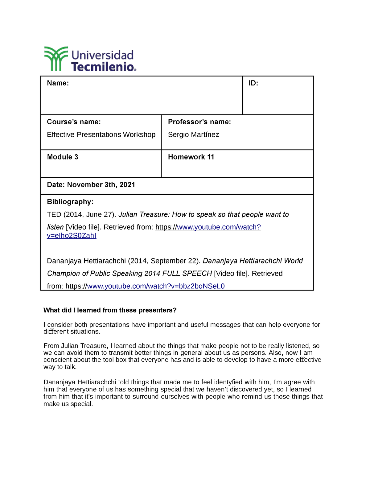 homework 11 effective presentations workshop