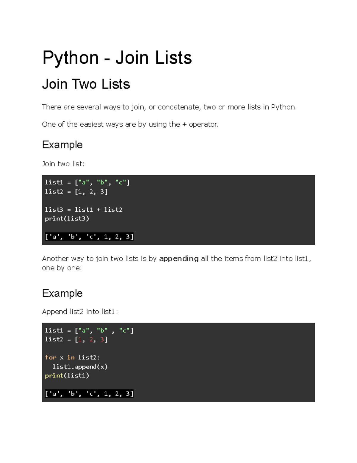 Python - List Methods - Python - Join Lists Join Two Lists There are ...