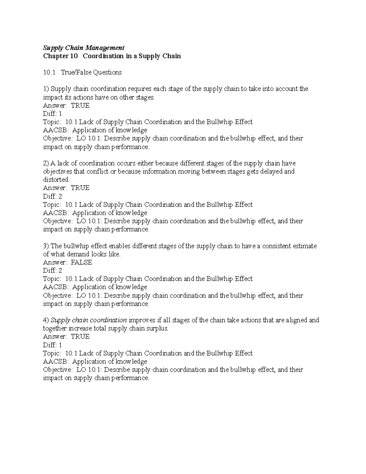 Chapter 10 HANDOUTS Supply Chain Management Chapter 10 Coordination in a Supply Chain 10