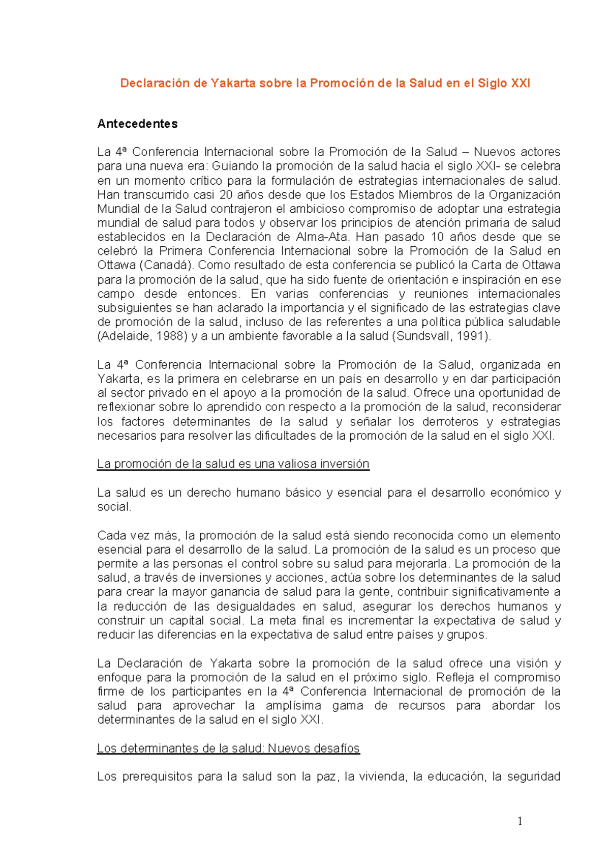 DeclaracionDE Yakarta Declaración de Yakarta sobre la Promoción de