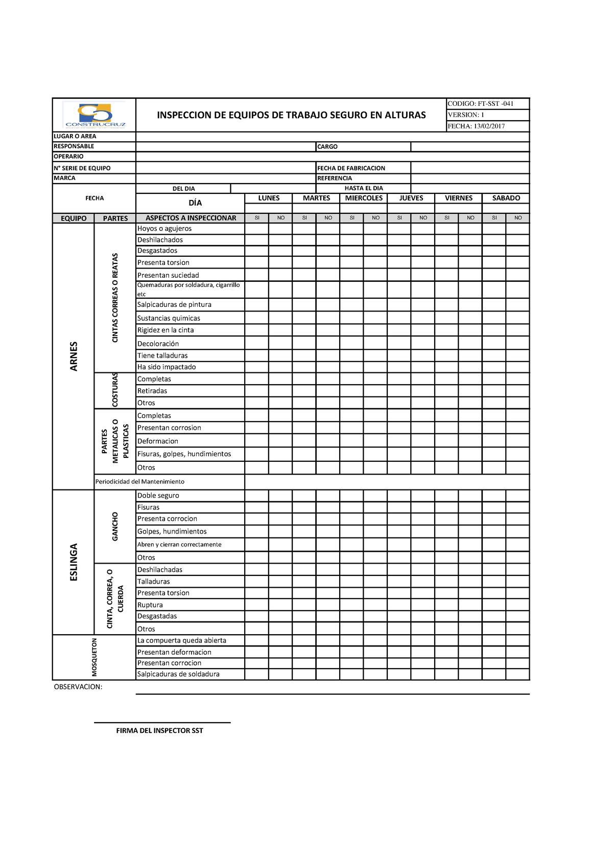 FT-SST-039-Inspeccion De Equipos De Trabajo Seguro En Alturas - DEL DIA ...