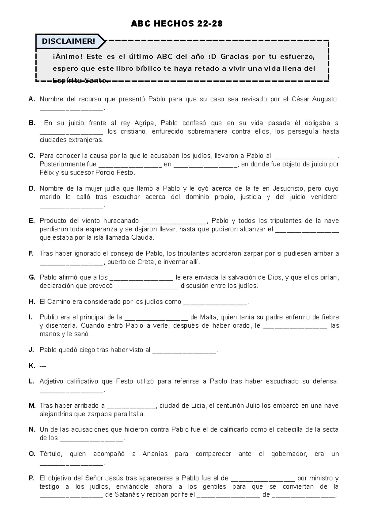 ABC Hechos 22 - ABC HECHOS 22- A. Nombre del recurso que presentó Pablo ...