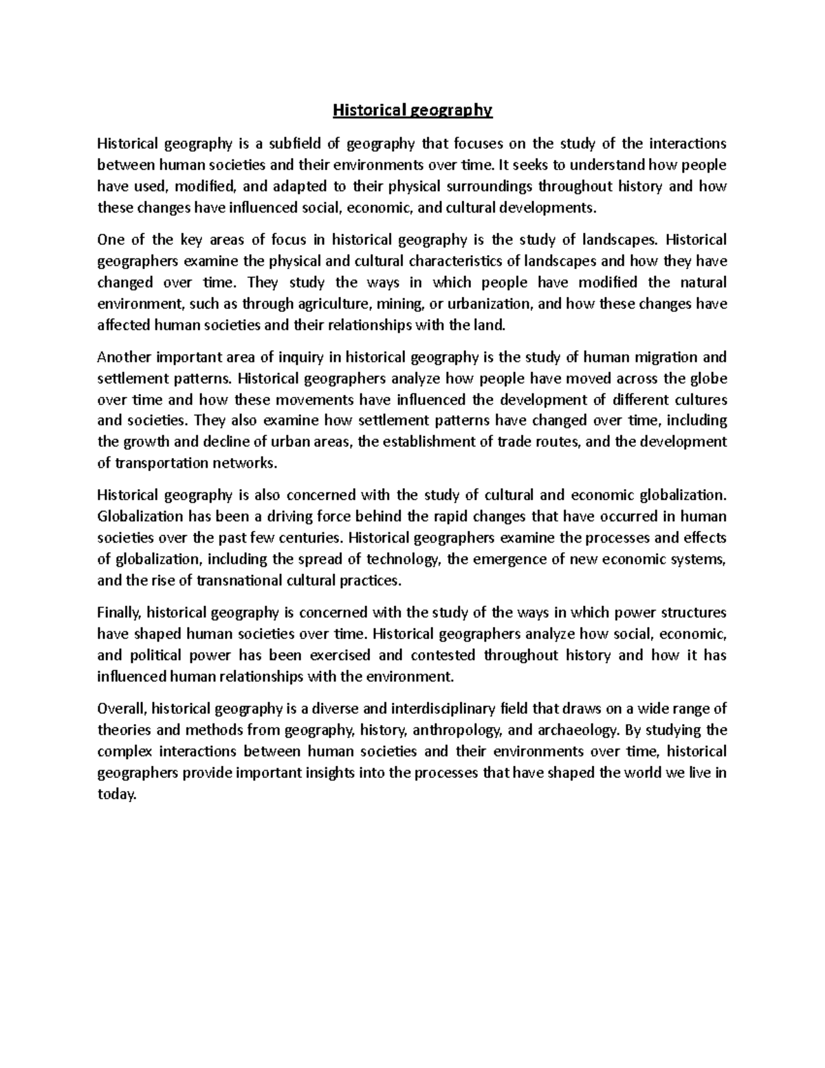 Historical geography Historical geography Historical geography is a