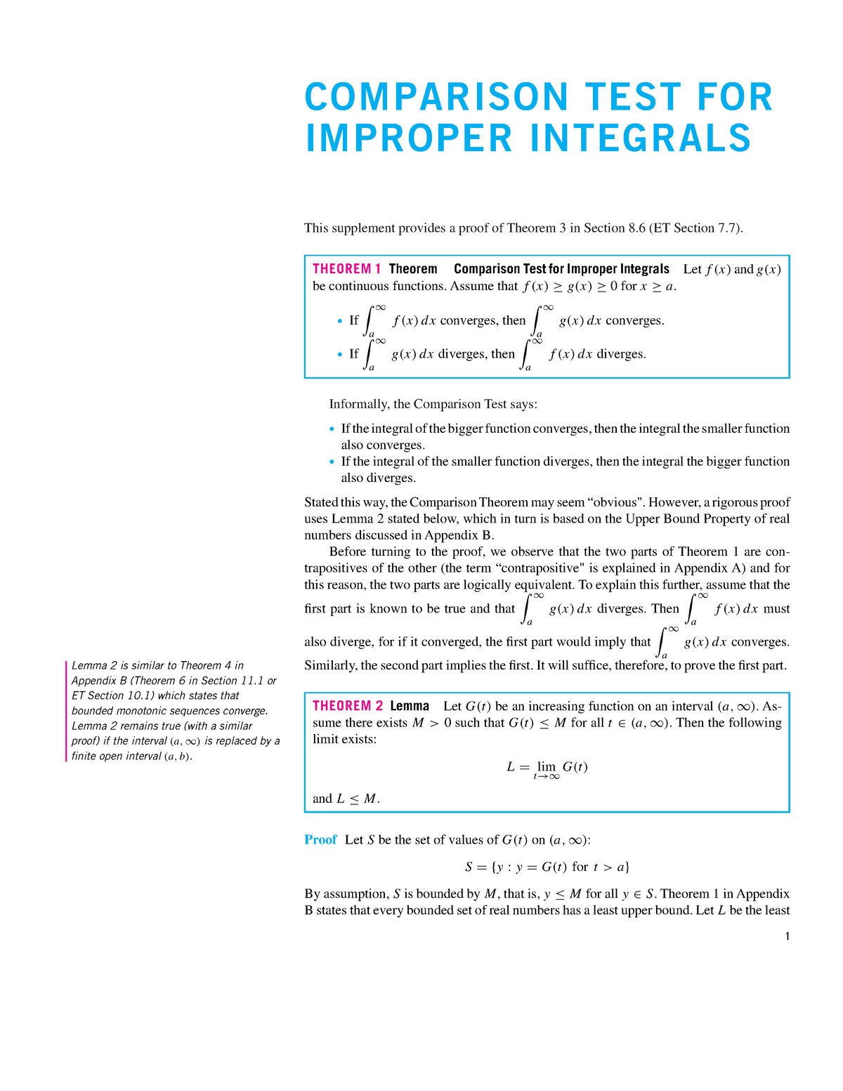 Comparison Test For Improper Integrals Proof