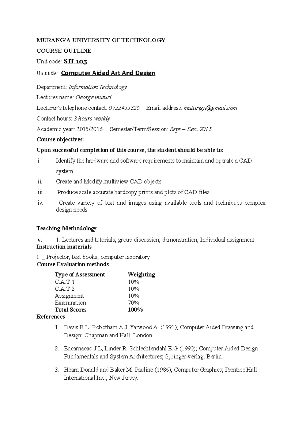 Computer aided art and design - MURANG’A UNIVERSITY OF TECHNOLOGY ...