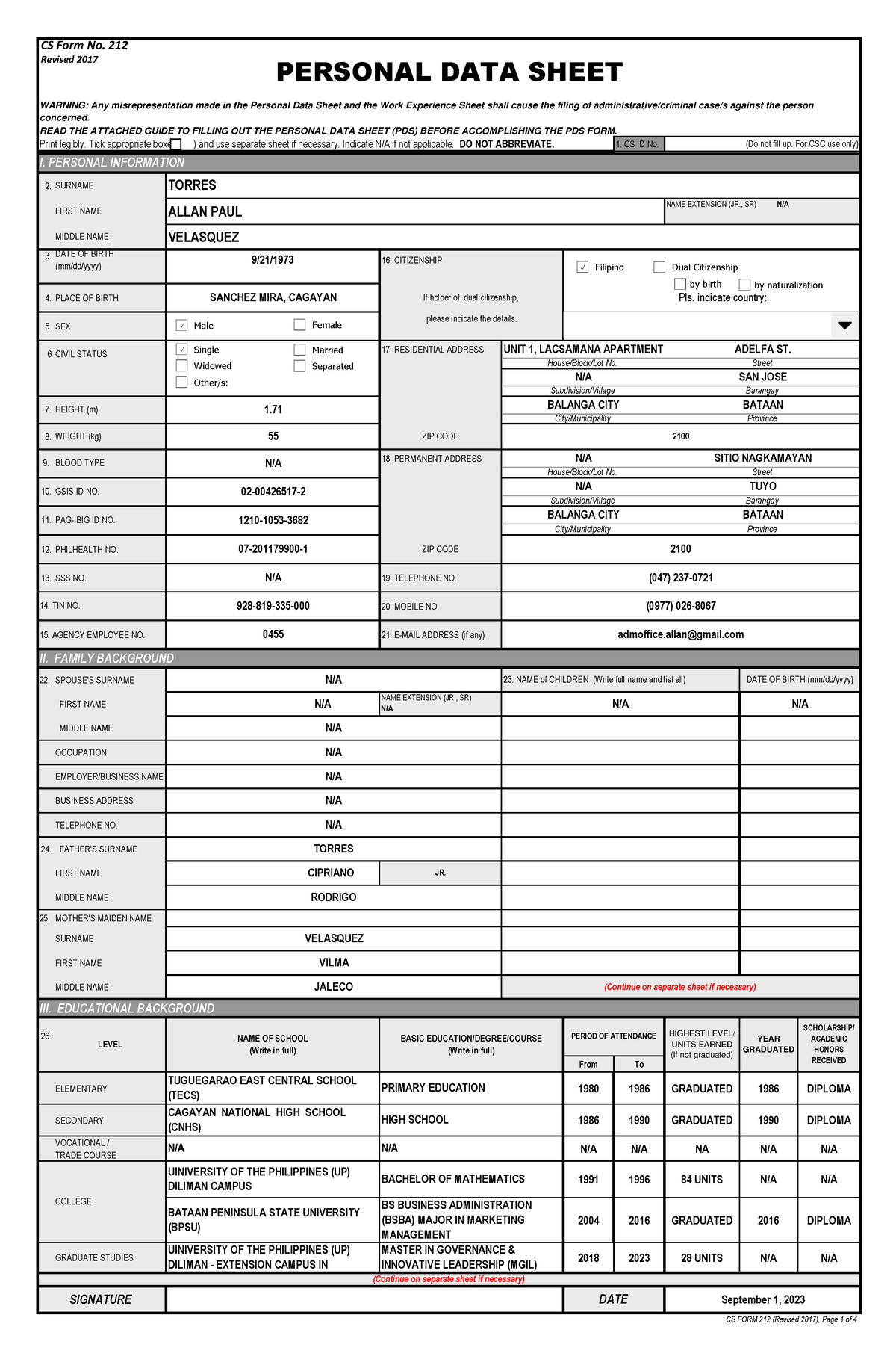 PDS Allan-PAUL- Torres PAGE-1 - Print legibly. Tick appropriate boxes ...