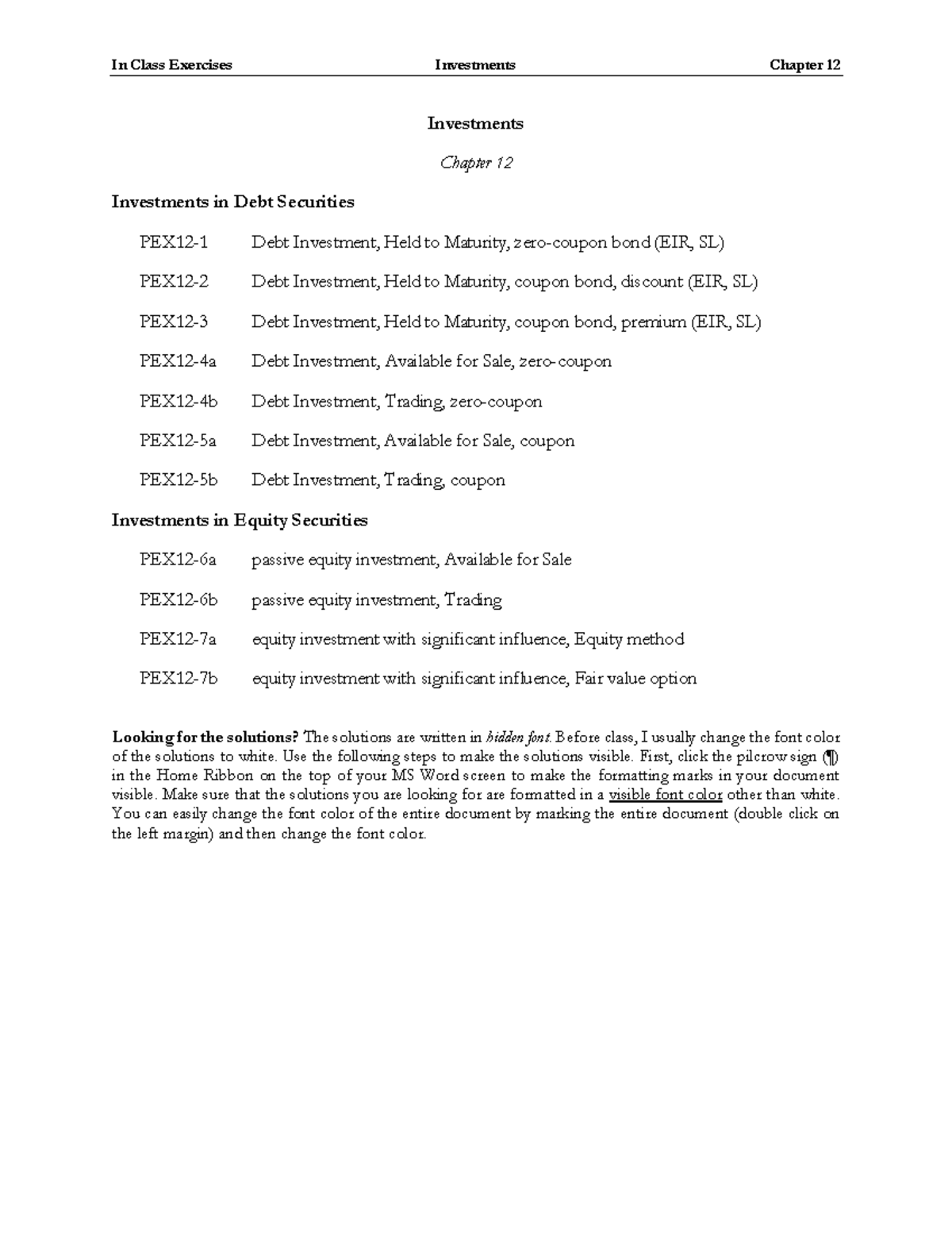 Ch12 PEX for accounting - Investments Chapter 12 Investments in Debt ...