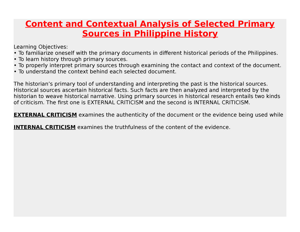 essay about primary source in philippine history