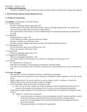 Real esate law -Prof Cassidy - Fall 2020 - 2 Table of Contents ...