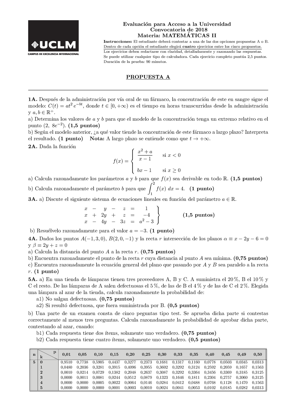 Examen 2 Julio 2018 - Matemáticas II - Bachillerato - StuDocu