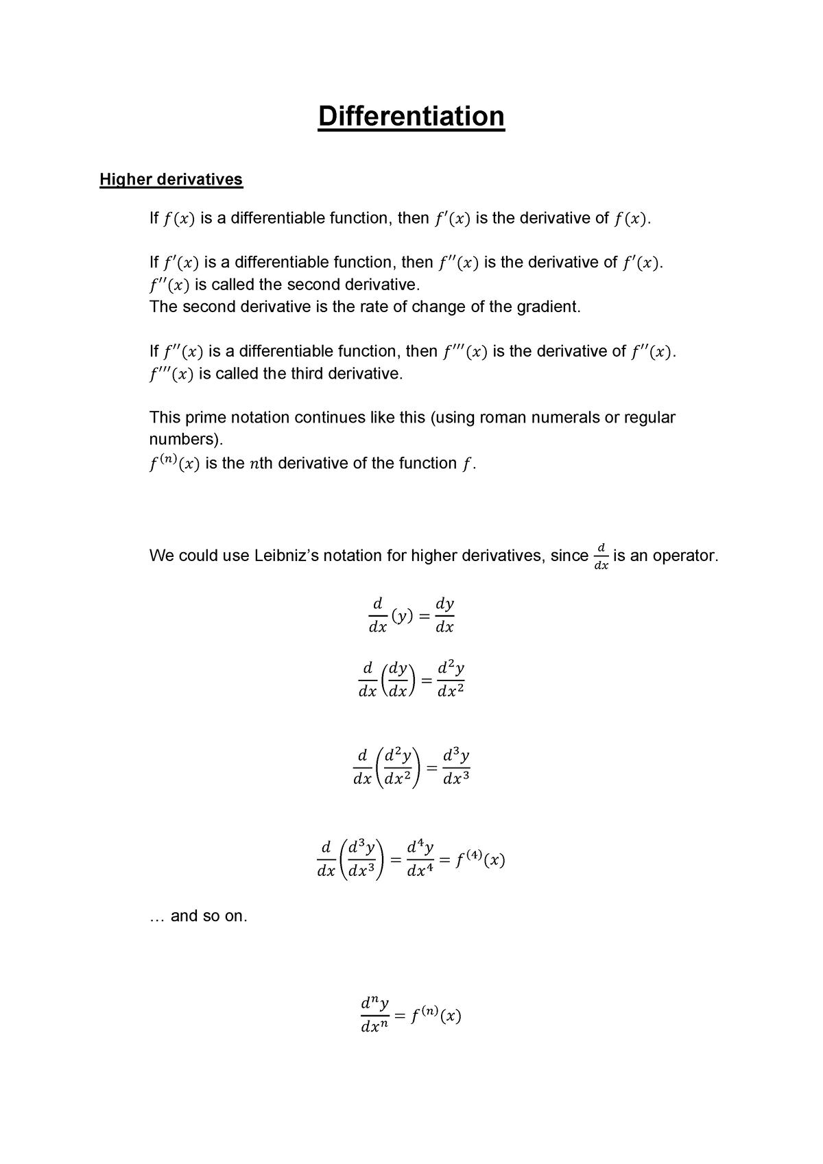 5 Notes And Questions Higher Derivatives Differentiation Higher Derivatives If 𝑓𝑥 Is A 2499