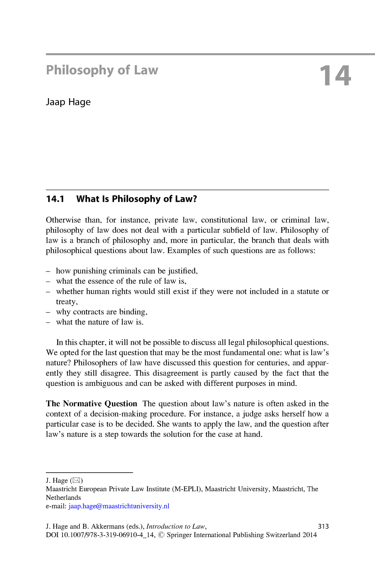 Introduction To Law Chapter 77 Philosophy Of Law 14 Jaap Hage 14 What Is Philosophy Of Law 9366