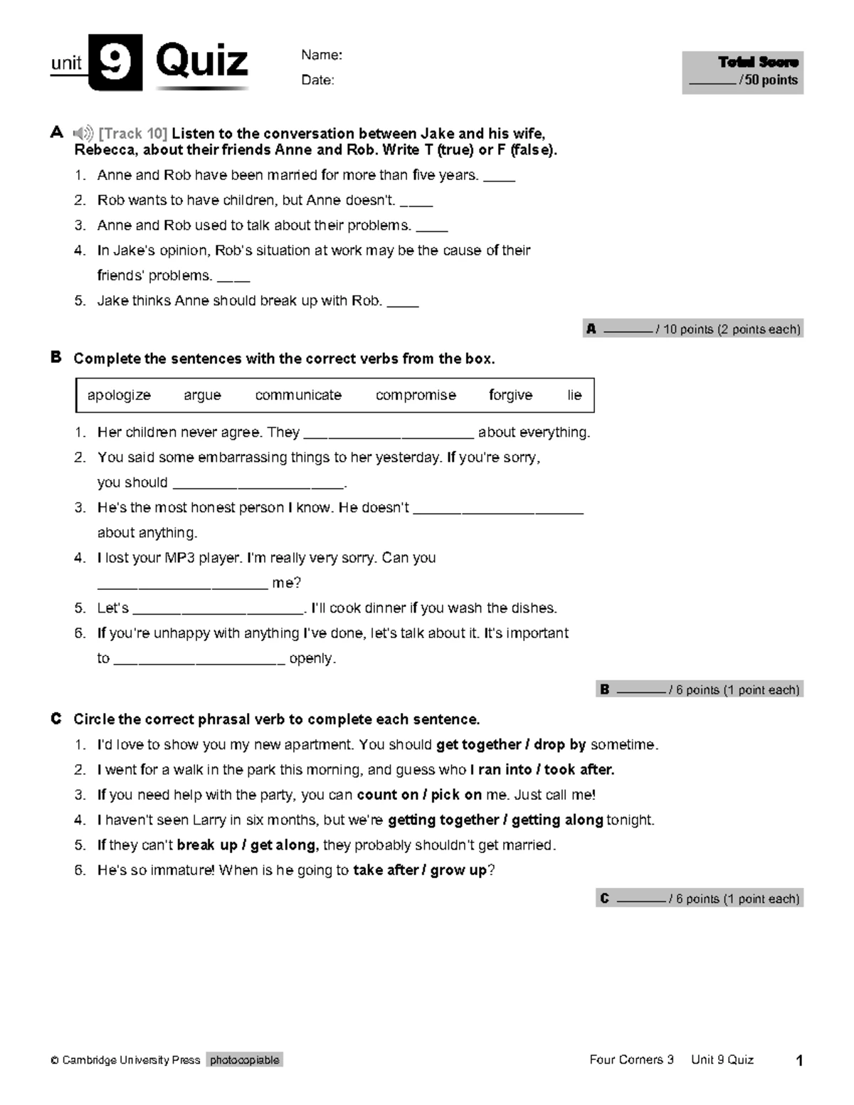 8 test - tema - Cambridge University Press photocopiable Four Corners 3 ...