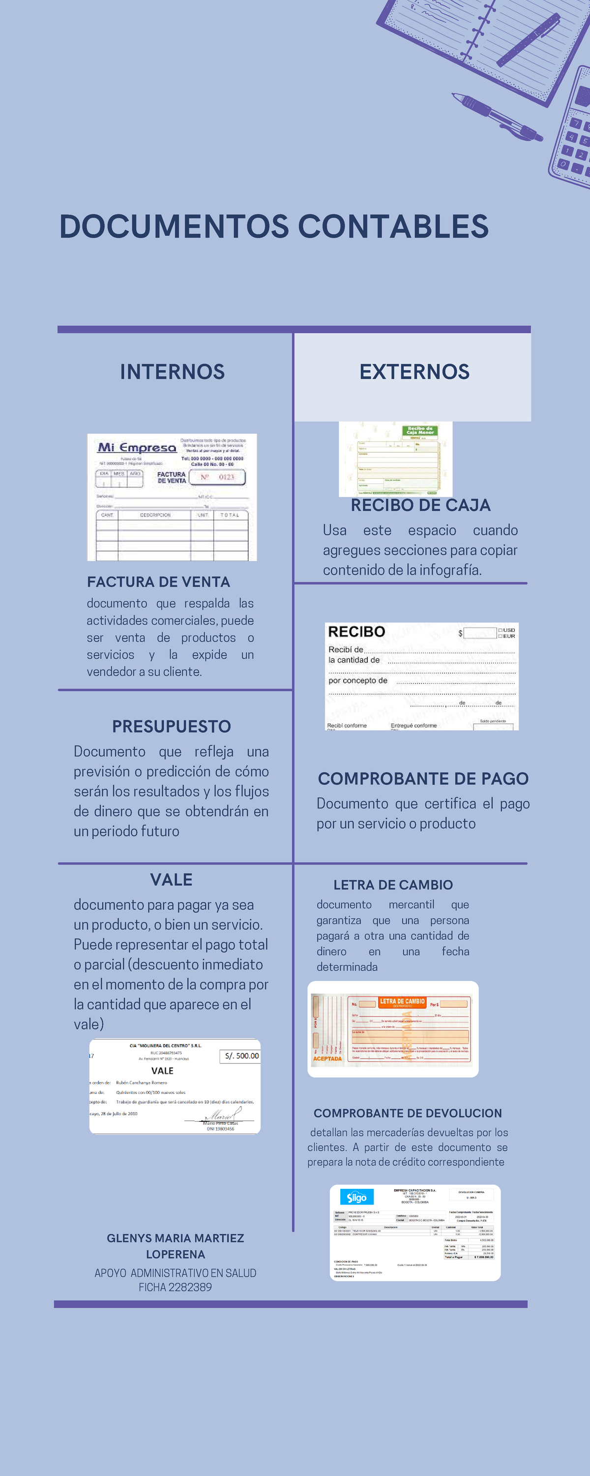 Infografia DOC Contables DOCUMENTOS CONTABLES INTERNOS EXTERNOS Usa Este Espacio Cuando