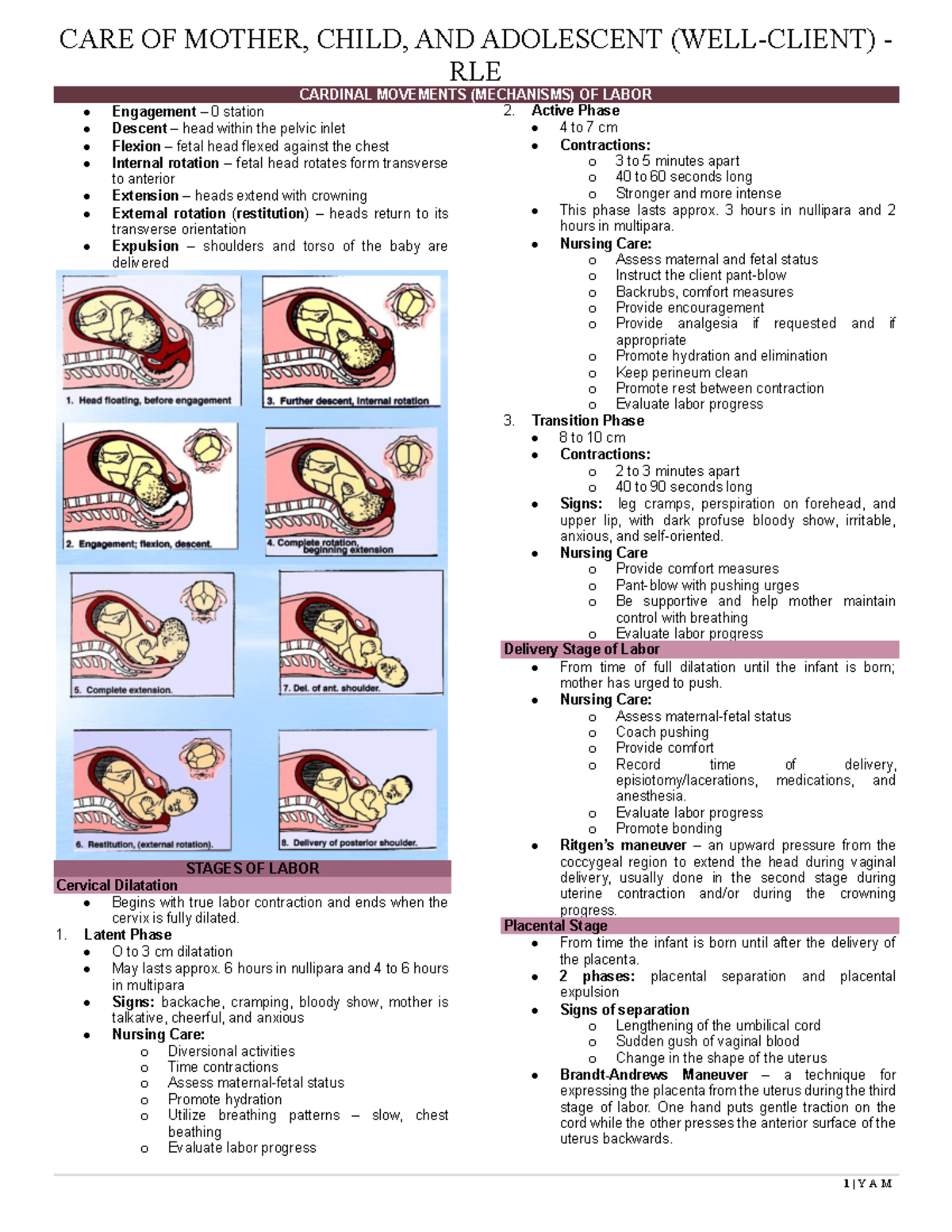 CMCA-RLE- Midterms - midterm notes - RLE CARDINAL MOVEMENTS (MECHANISMS ...