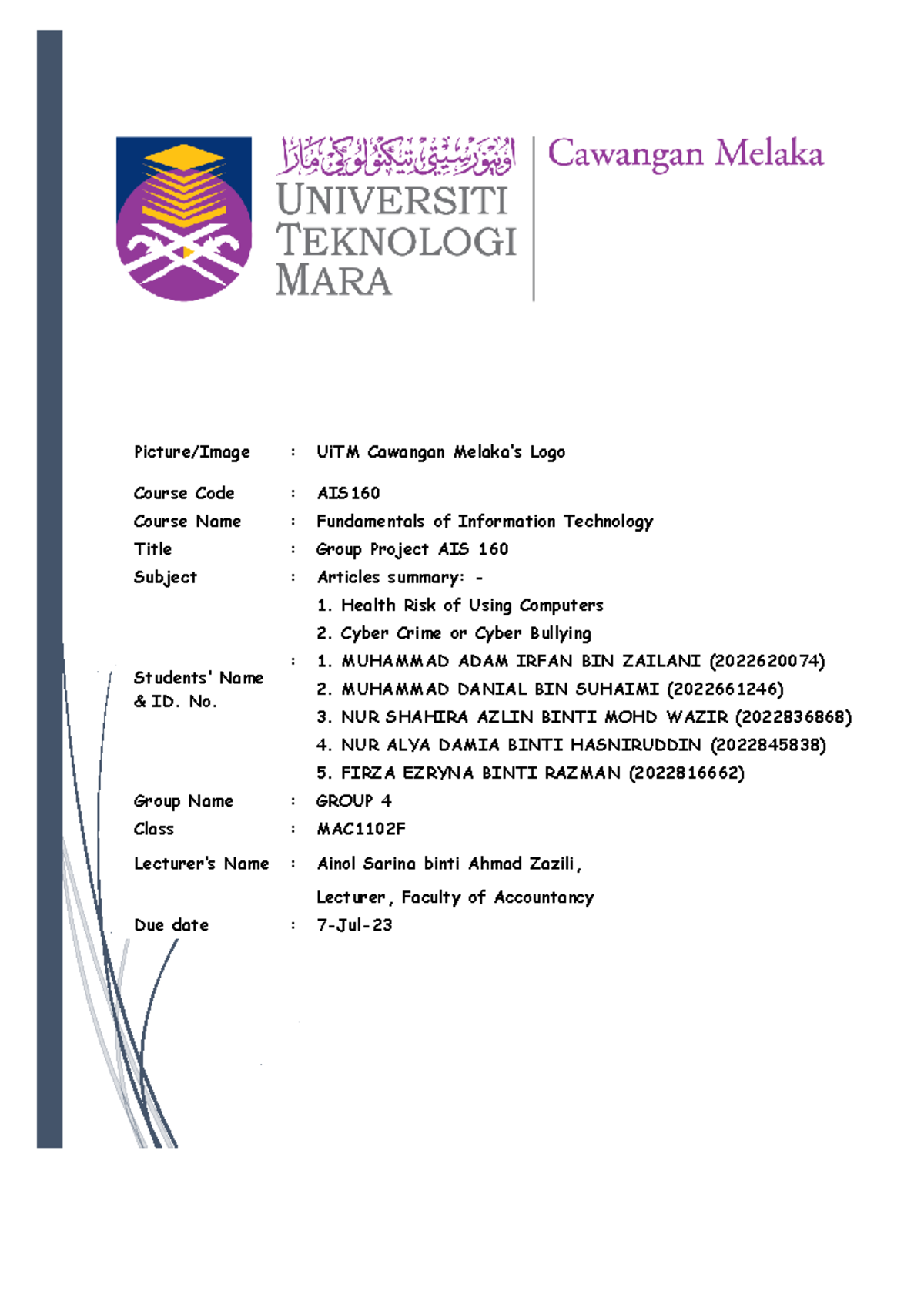 AIS160 Group 4 - Picture/Image : UiTM Cawangan Melaka’s Logo Course ...