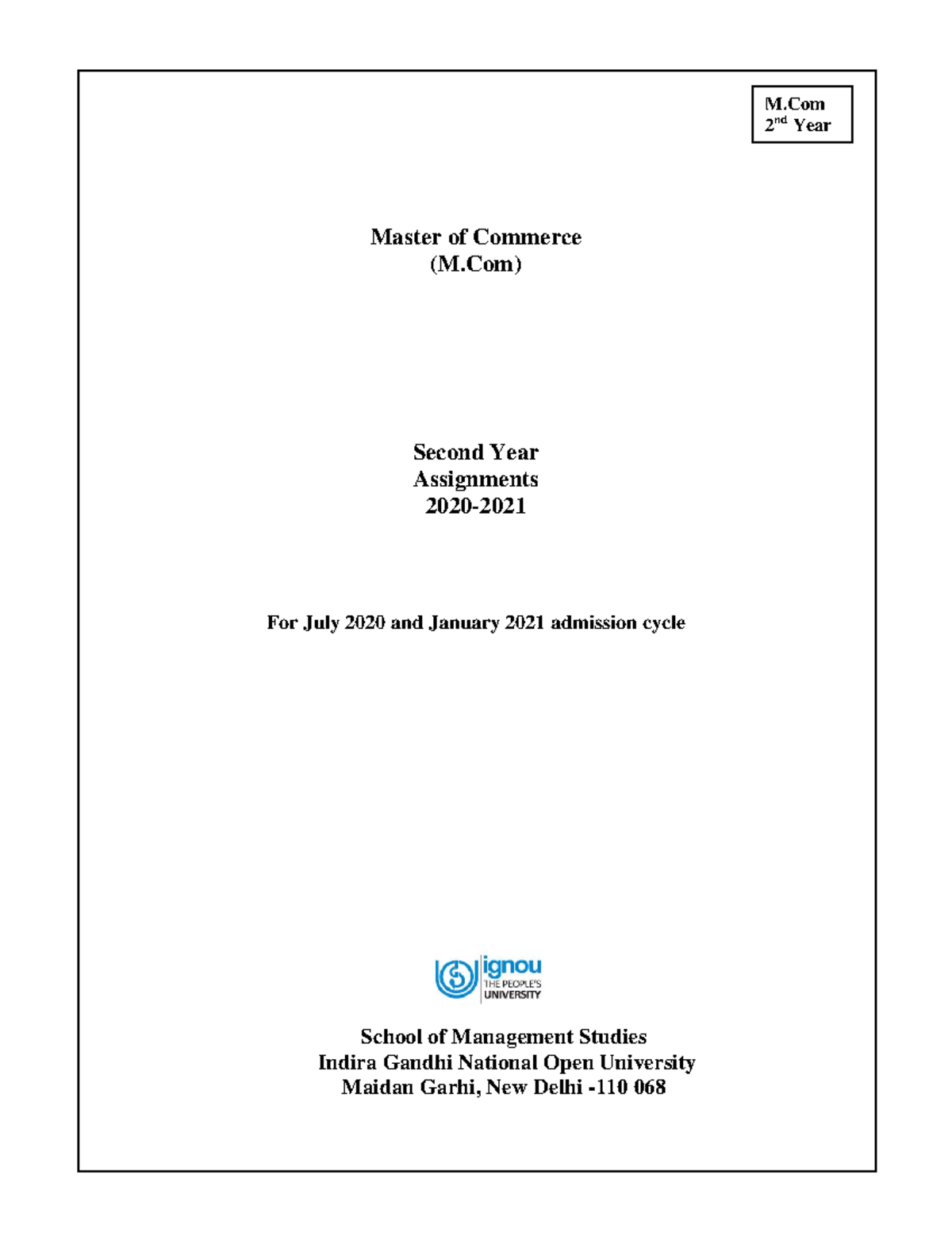 M Com 2nd Year Assignments 2020 21 English BNS104 StuDocu