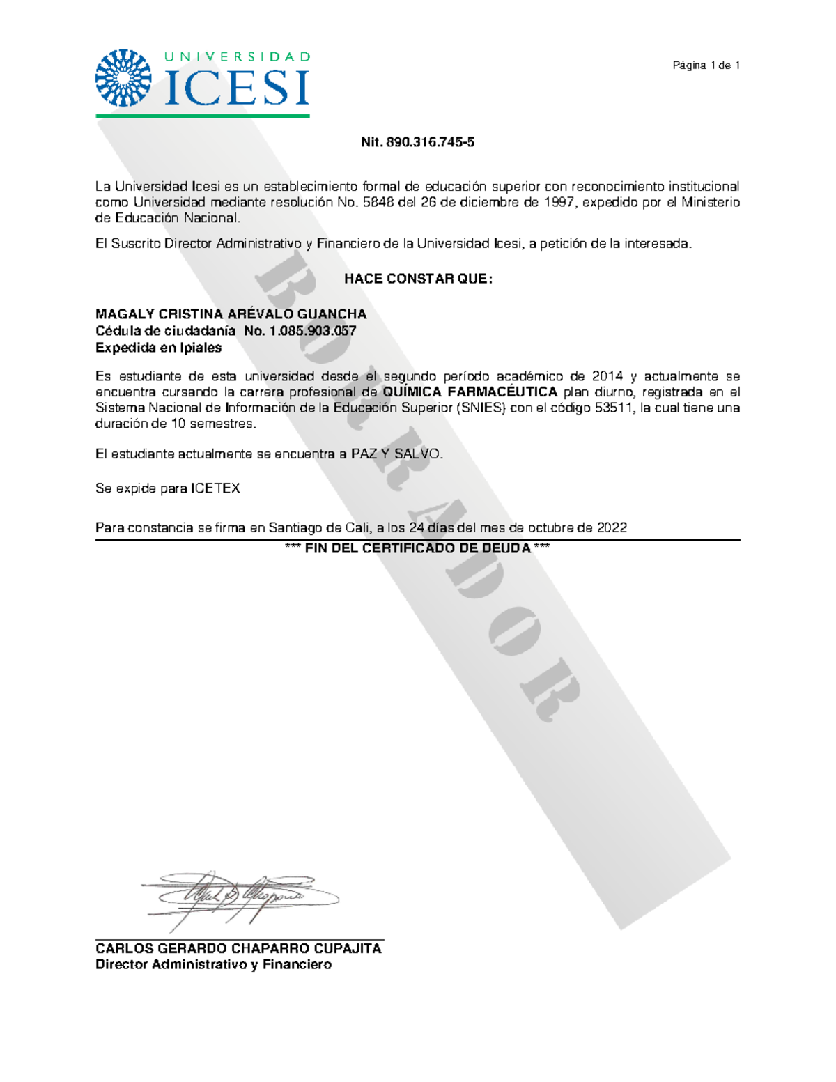 Reporte General - Ciencia - Página 1de 1 Nit. 890.316- La Universidad ...