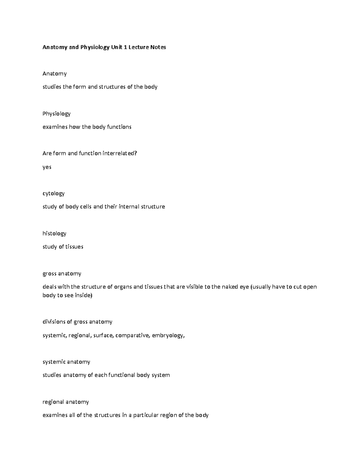 Anatomy and Physiology Unit 1 Lecture Notes - Warning: TT: undefined ...