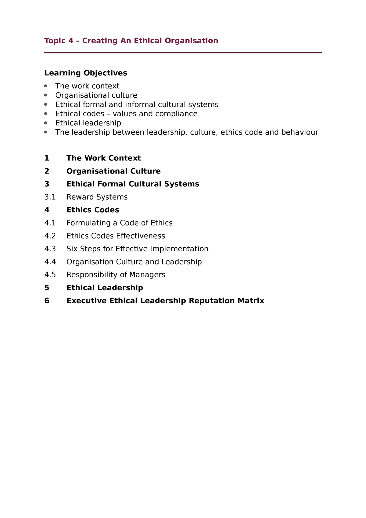 executive ethical leadership reputation matrix