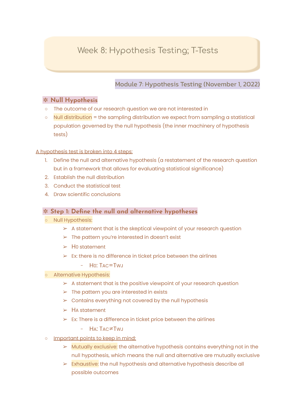 NURS 323 Week 8 - Lecture Notes And Tutorial Notes As Well As Readings. - Week 8: Hypothesis ...