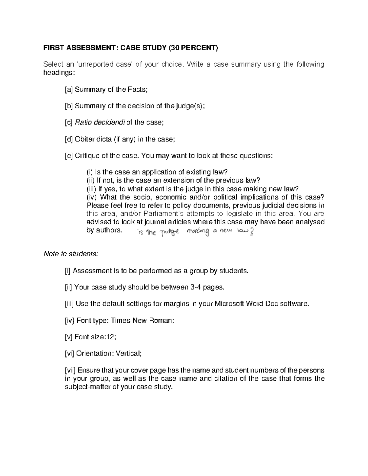 First Assessment (CASE Study) - FIRST ASSESSMENT: CASE STUDY (30 ...