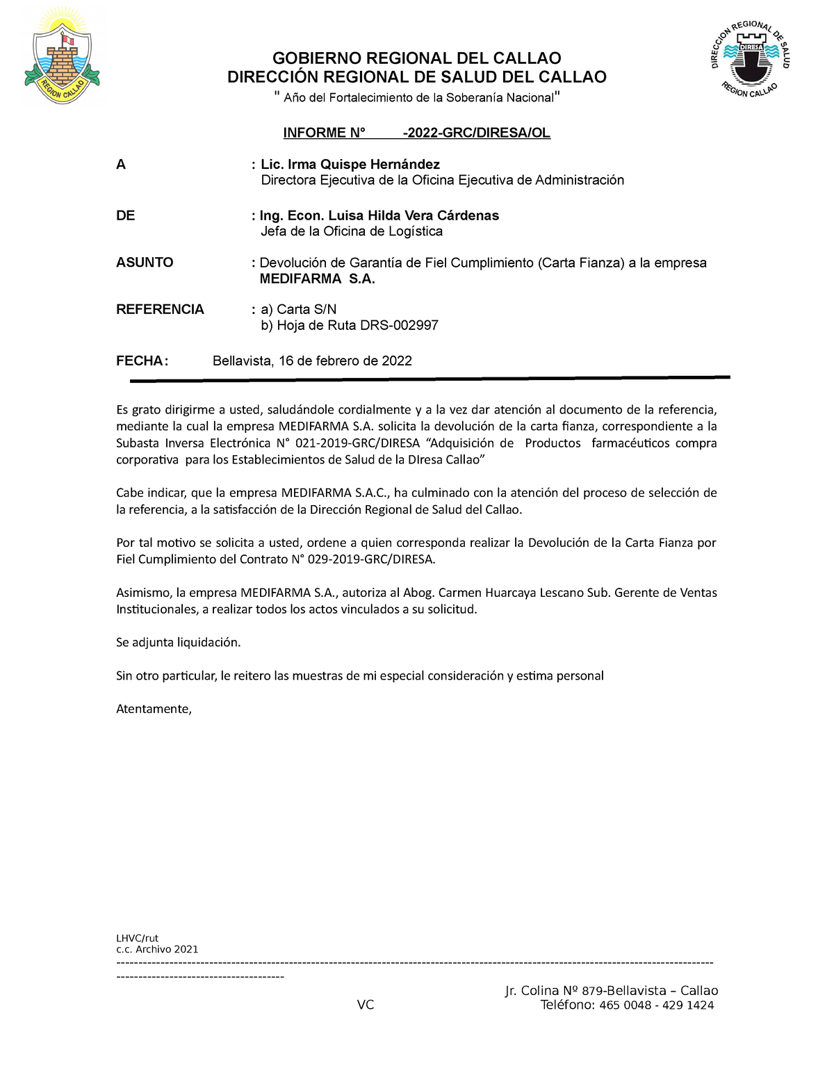 Carta fianza modelo - GOBIERNO REGIONAL DEL CALLAO DIRECCIÓN REGIONAL DE  SALUD DEL CALLAO " Año - Studocu