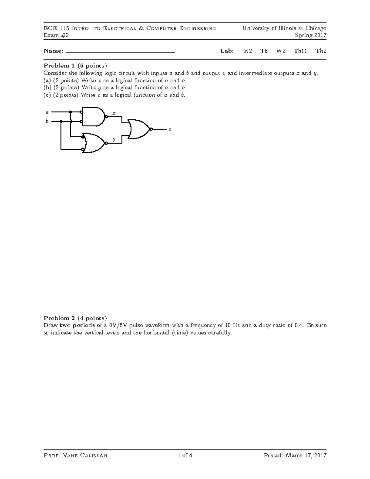 ECE 115 Exam 5 - Exam Questions - University of Illinois at Chicago ...