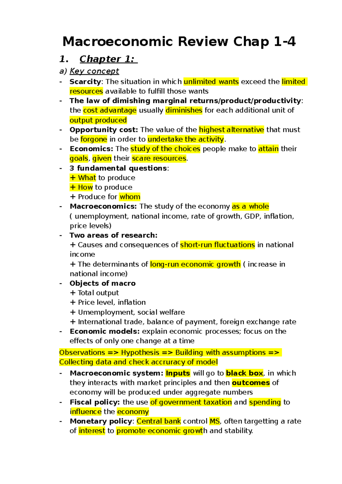 Macroeconomic-Midterm - Macroeconomic Review Chap 1- 1. Chapter 1: A ...