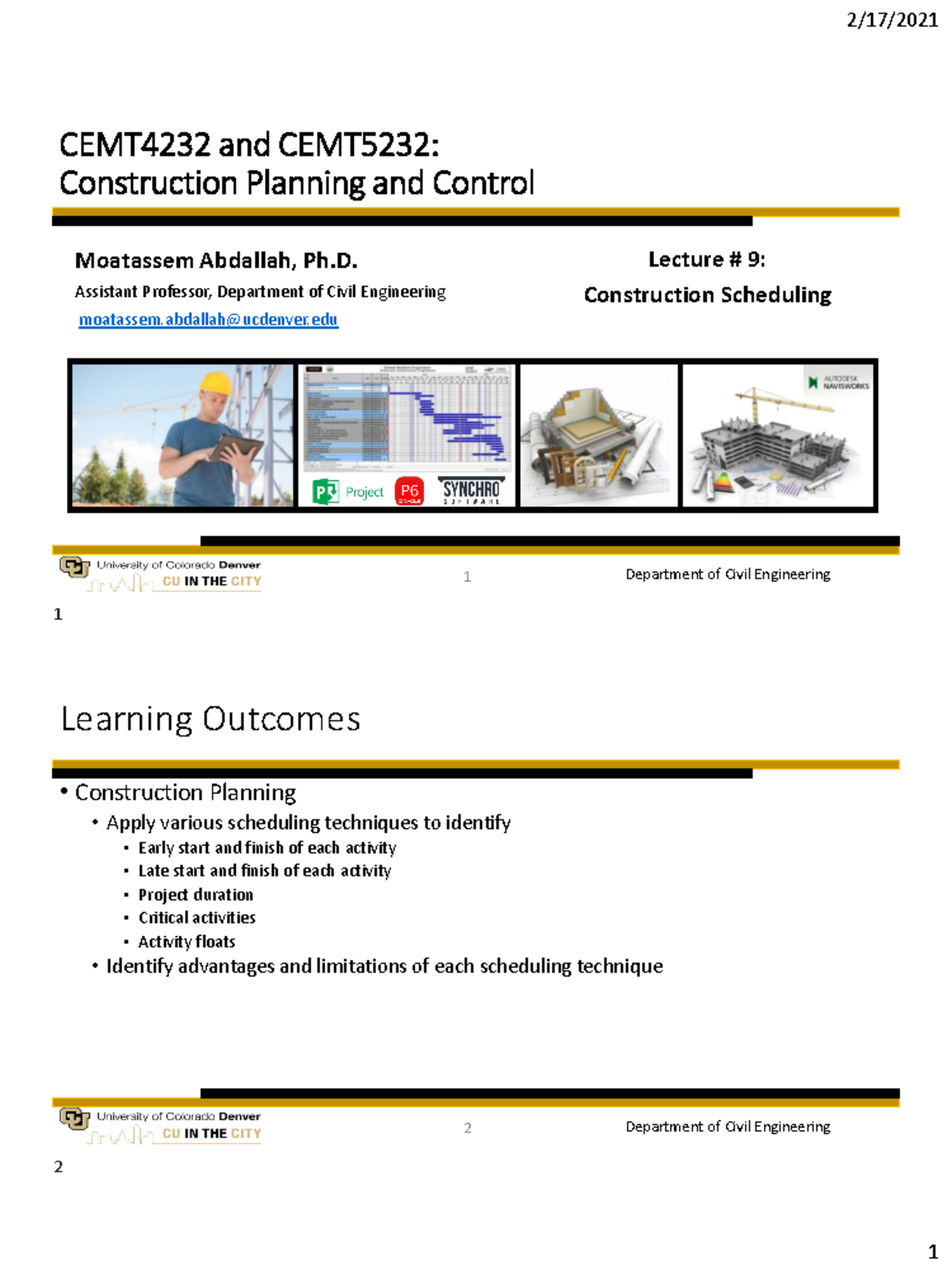 Construction Planning and Control Lec # 9 - Construction Scheduling-1 ...
