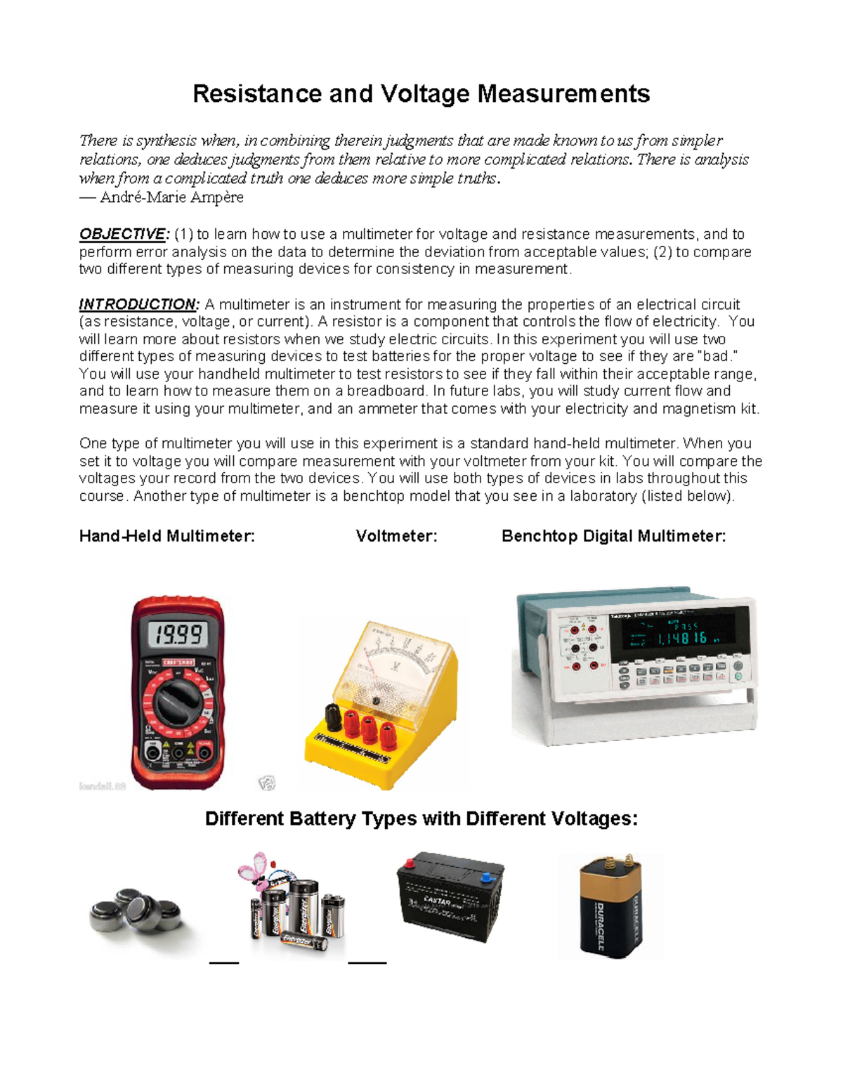 Resistance And Voltage Measurements Lab (1) - Resistance And Voltage ...