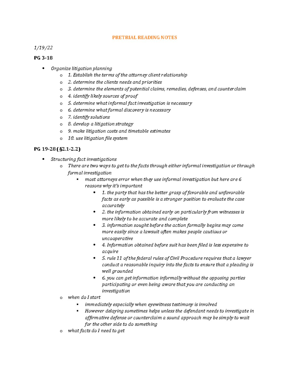 Pretrial Reading Notes - PRETRIAL READING NOTES 1/19/ PG 3- Organize ...