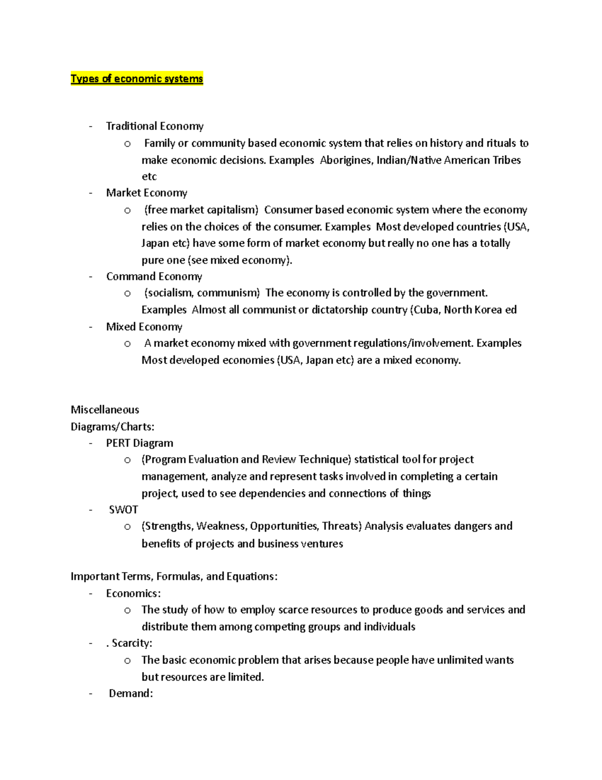Types Of Economic Systems Types Of Economic Systems Traditional