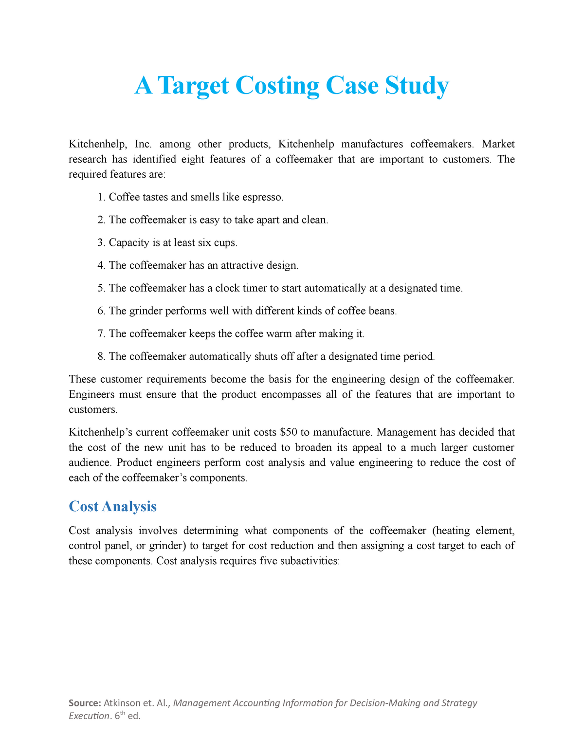 product costing case study