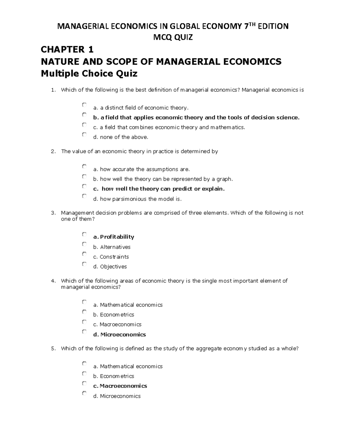 Sample/practice Exam - MCQ QUIZ CHAPTER 1 NATURE AND SCOPE OF ...