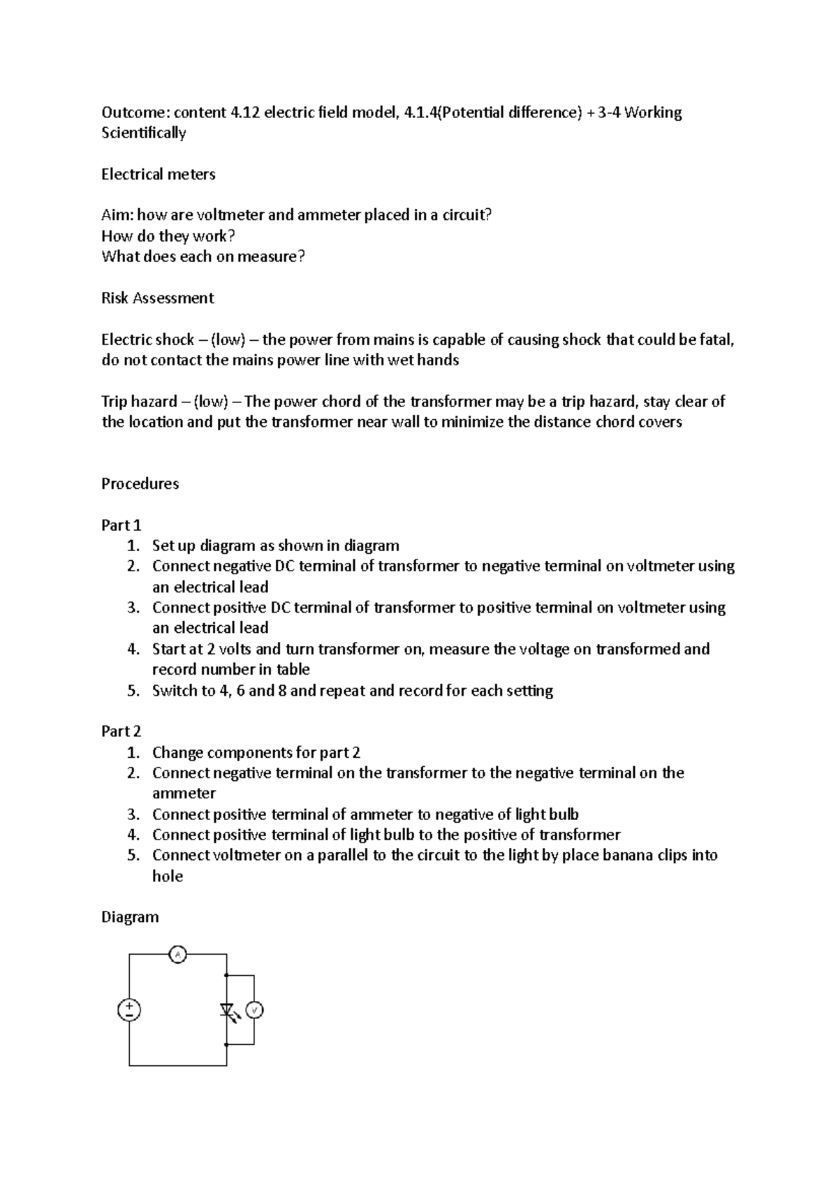 Electrical meters - Outcome: content 4 electric field model, 4.1 ...