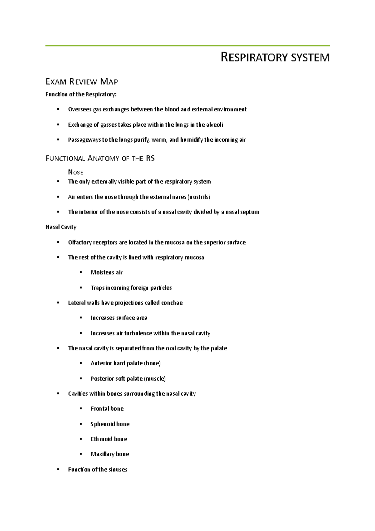 Respiratory system Study Outlines - RESPIRATORY SYSTEM EXAM REVIEW MAP ...