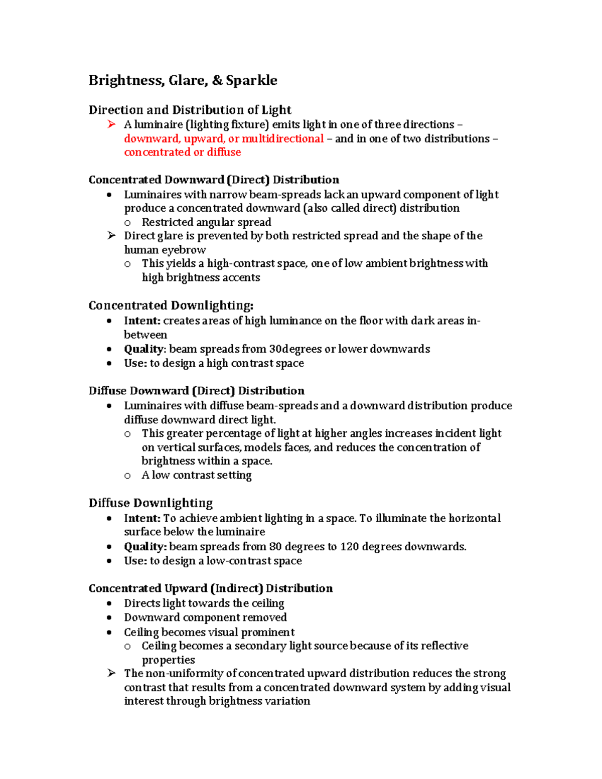 Lecture notes, lectures 1-8 - Brightness, Glare, Sparkle Direction and ...