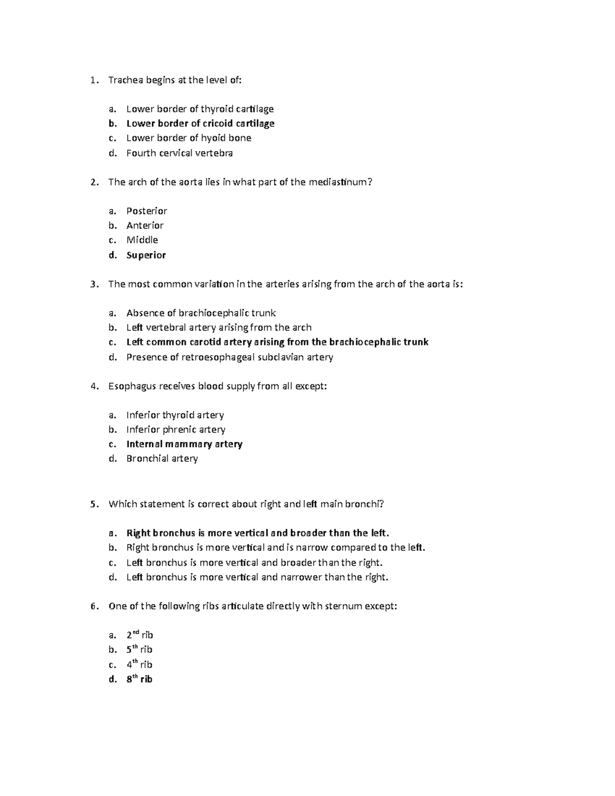 Prelim gross ana lab set b trachea begins at the level of a b