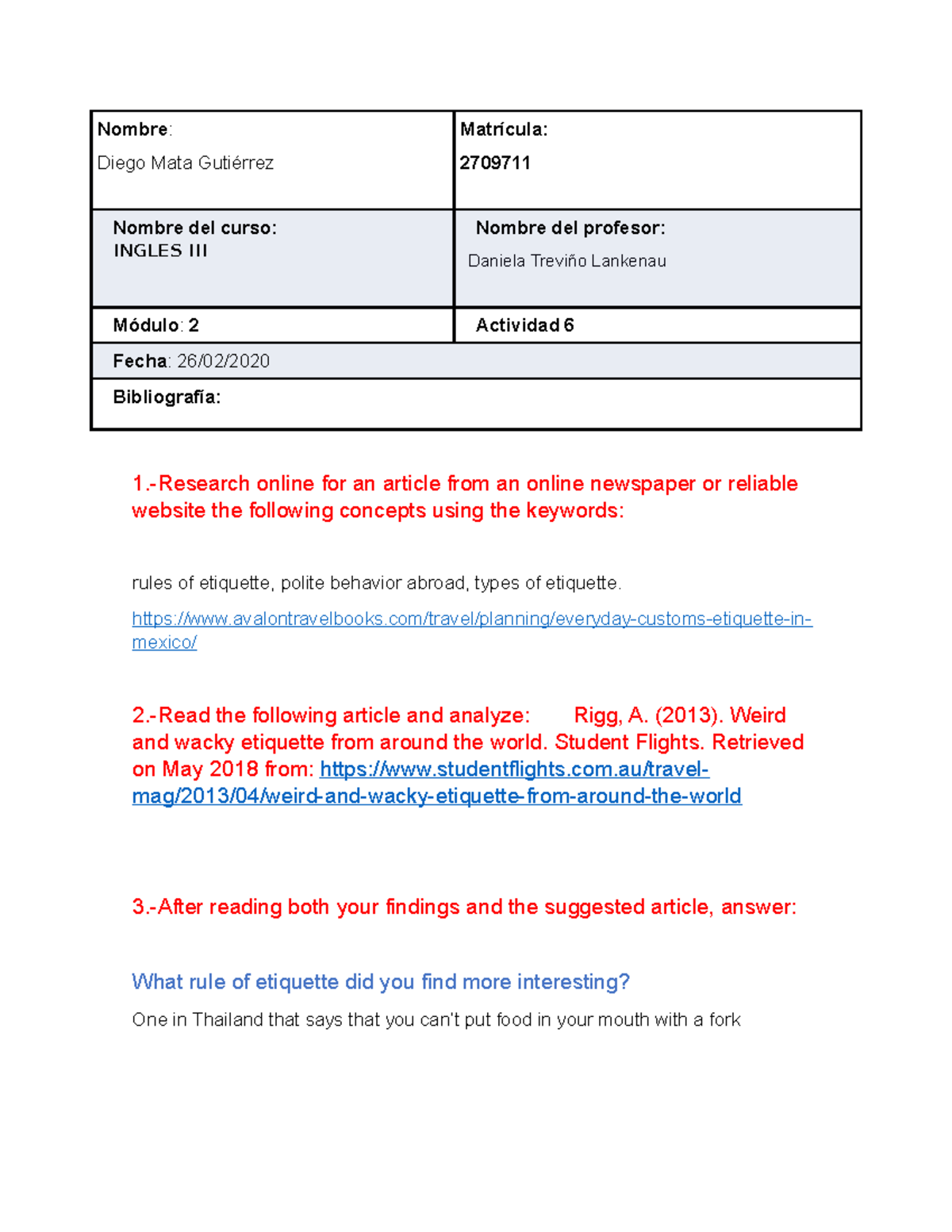 Activity 6 english - actividad 7 ingles - Nombre: Diego Mata Gutiérrez ...
