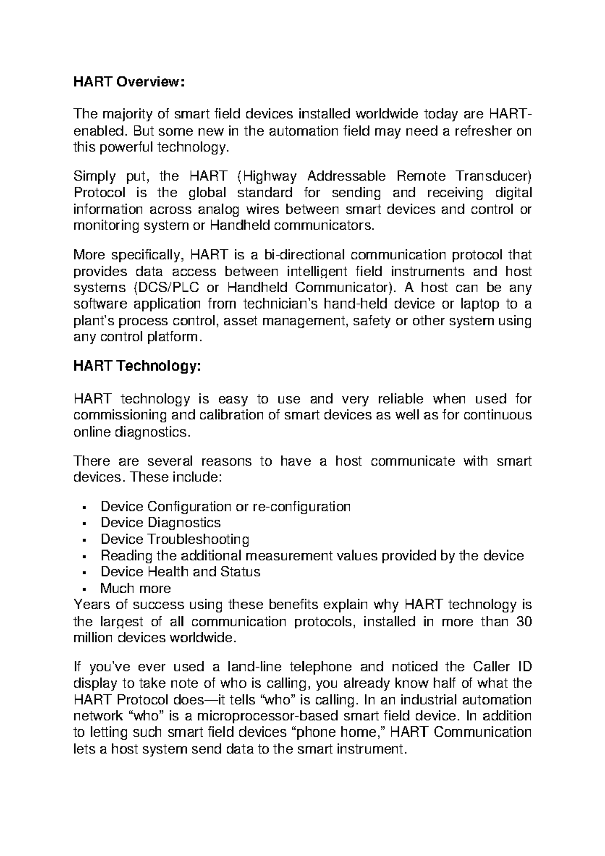 Chapter 4. HART - HART Overview: The majority of smart field devices ...
